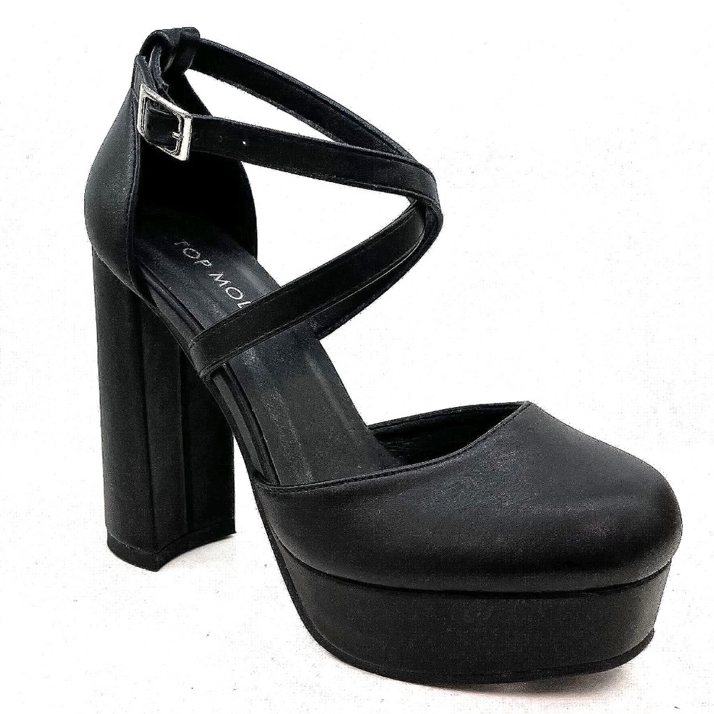 New Black Mary Jane Platform Chunky Heel Pumps - Picture 2 of 4